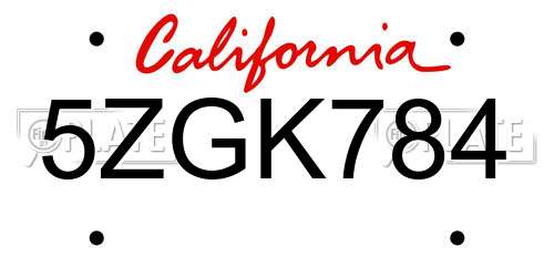 5ZGK784 California License Plate
