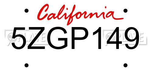 5ZGP149 California License Plate