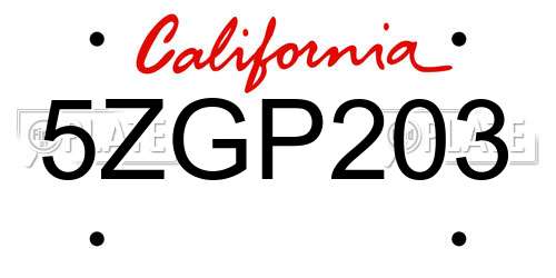 5ZGP203 California License Plate