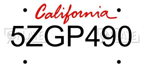 5ZGP490 California License Plate