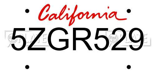 5ZGR529 California License Plate
