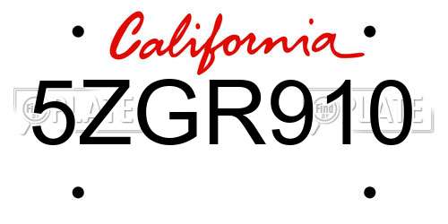 5ZGR910 California License Plate