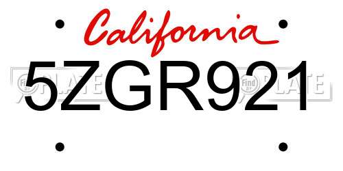5ZGR921 California License Plate