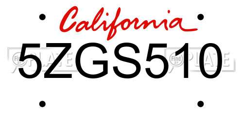 5ZGS510 California License Plate