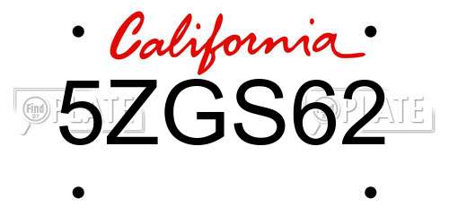 5ZGS62 California License Plate