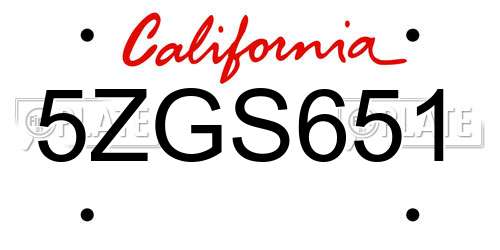 5ZGS651 California License Plate