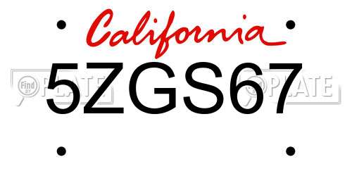 5ZGS67 California License Plate
