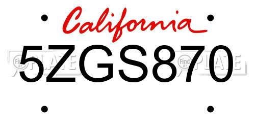 5ZGS870 California License Plate