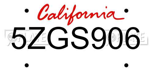 5ZGS906 California License Plate