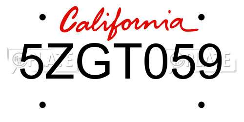 5ZGT059 California License Plate