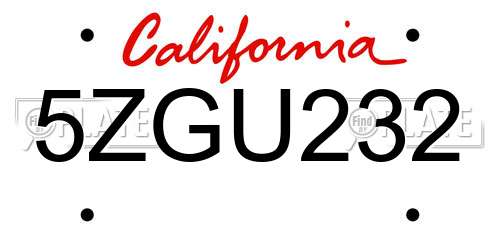 5ZGU232 California License Plate