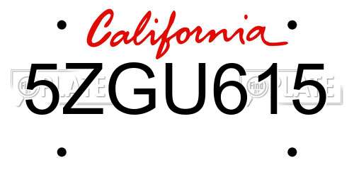5ZGU615 California License Plate