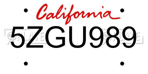 5ZGU989 California License Plate