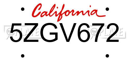 5ZGV672 California License Plate