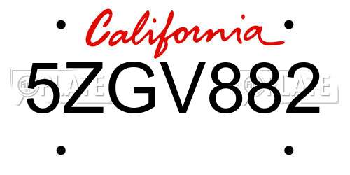 5ZGV882 California License Plate