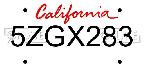 5ZGX283 California License Plate