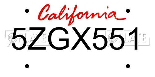5ZGX551 California License Plate