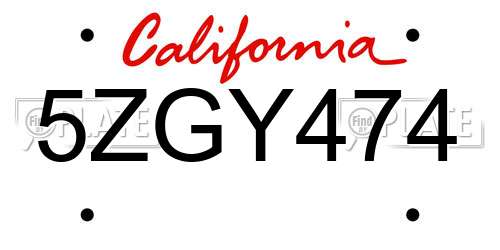 5ZGY474 California License Plate