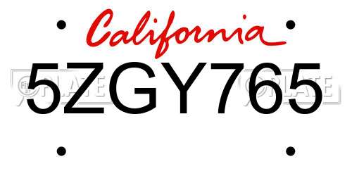 5ZGY765 California License Plate
