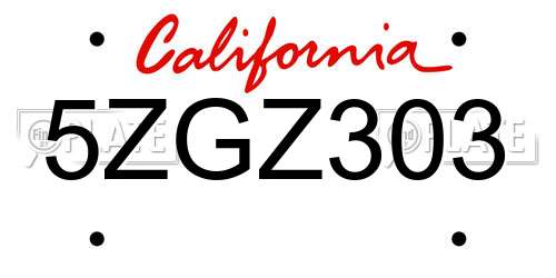 5ZGZ303 California License Plate