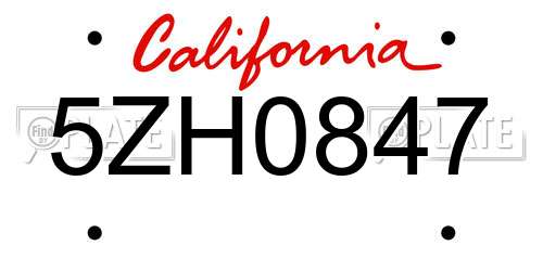 5ZH0847 California License Plate