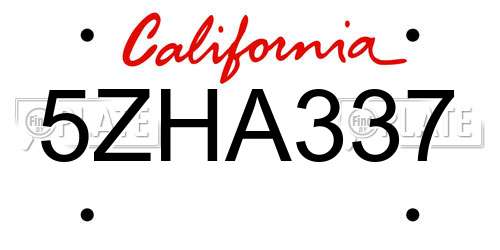5ZHA337 California License Plate