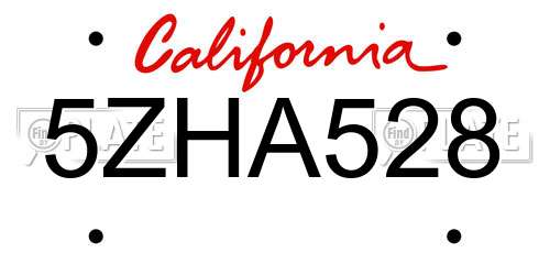 5ZHA528 California License Plate
