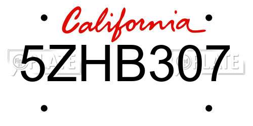 5ZHB307 California License Plate