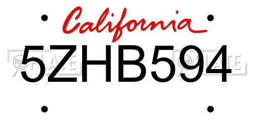 5ZHB594 California License Plate