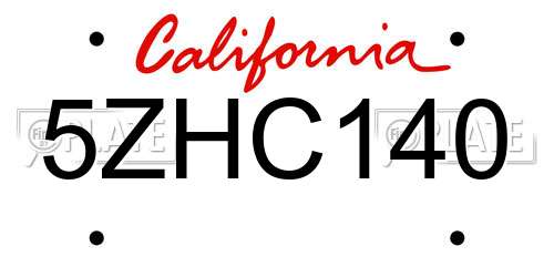 5ZHC140 California License Plate