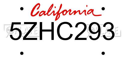 5ZHC293 California License Plate