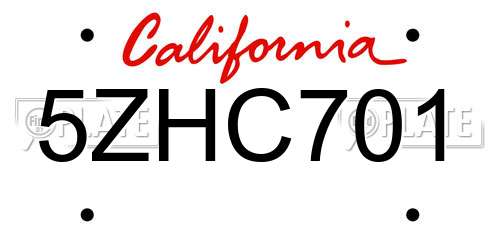 5ZHC701 California License Plate