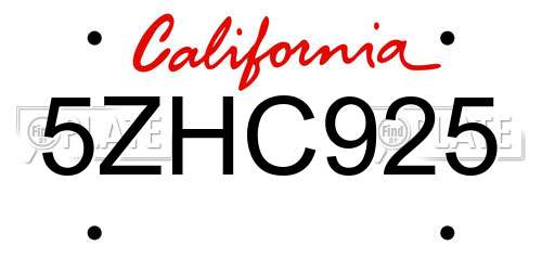 5ZHC925 California License Plate