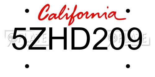 5ZHD209 California License Plate