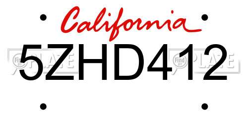 5ZHD412 California License Plate