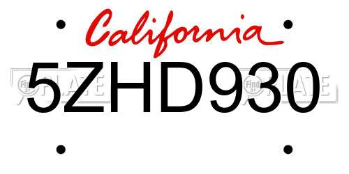 5ZHD930 California License Plate