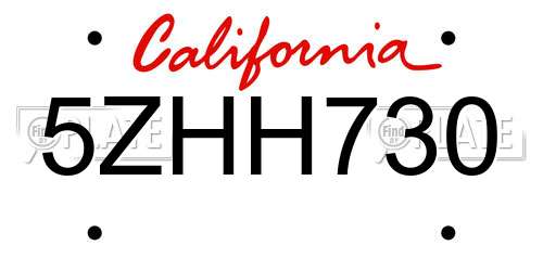 5ZHH730 California License Plate