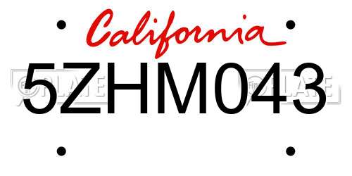 5ZHM043 California License Plate