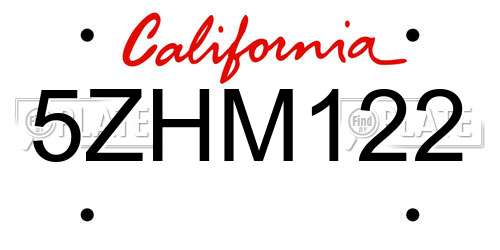 5ZHM122 California License Plate