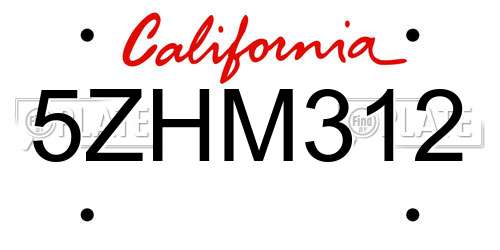 5ZHM312 California License Plate