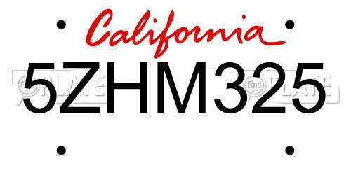 5ZHM325 California License Plate