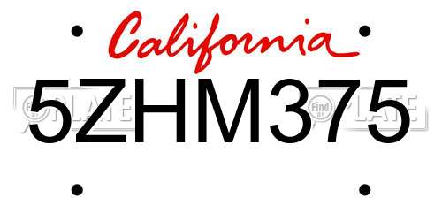5ZHM375 California License Plate
