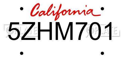 5ZHM701 California License Plate