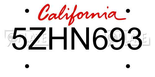 5ZHN693 California License Plate