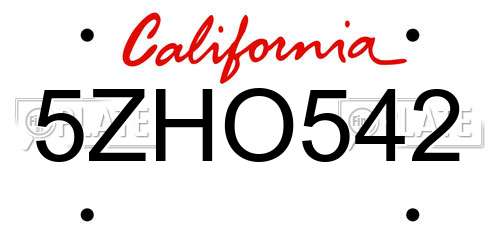 5ZHO542 California License Plate
