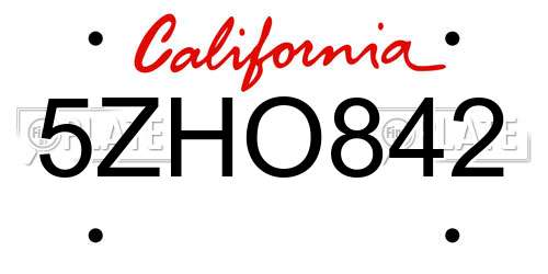 5ZHO842 California License Plate