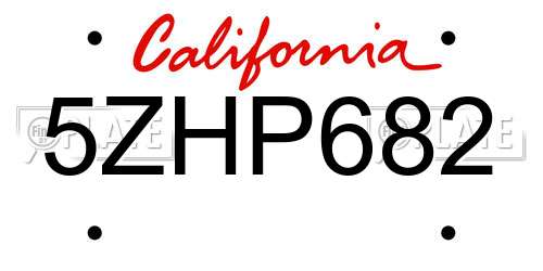 5ZHP682 California License Plate