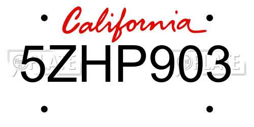 5ZHP903 California License Plate