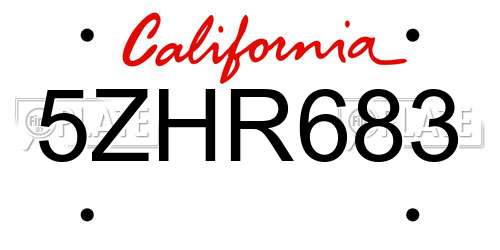 5ZHR683 California License Plate