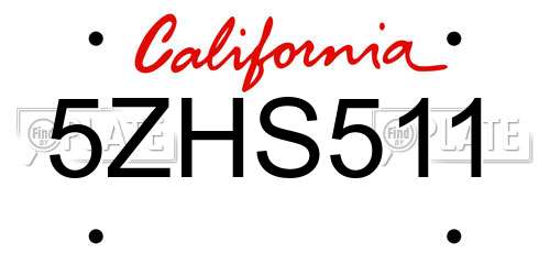 5ZHS511 California License Plate